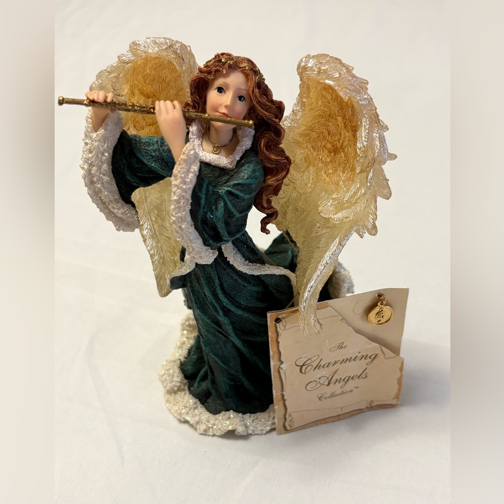 Charming Angels Gold & Green Angel Figurine - Decorative Wall Accent